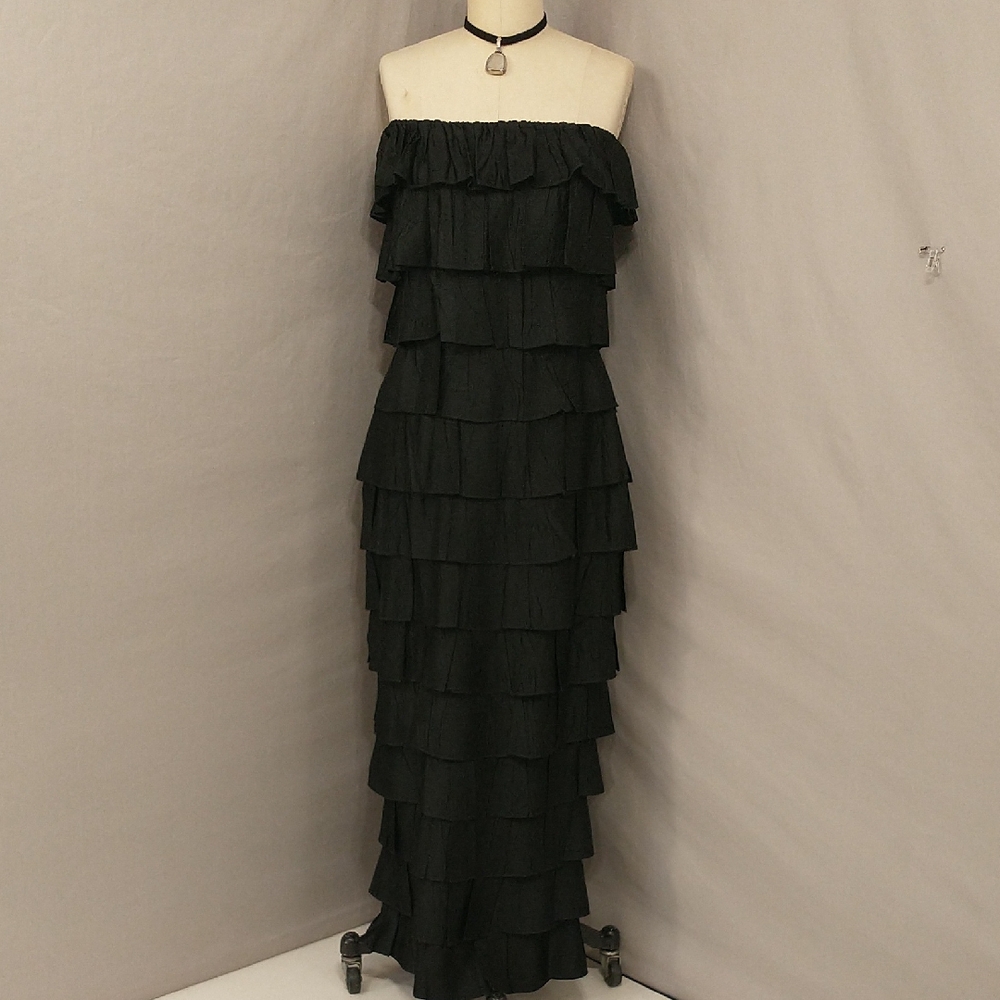 Callaghan Italian Design House Flirty Black Ruffle Maxi Dress Strapless SeeMes